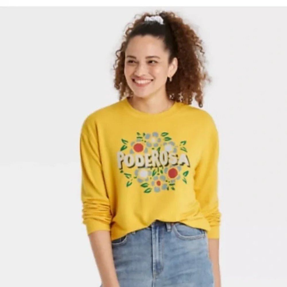 Well Worn Womens XS Poderosa Shirt Yellow Latino Heritage Floral Top